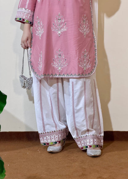Embroidered Pink Lawn Farshi Shalwar Online in Sri Lanka India Australia
