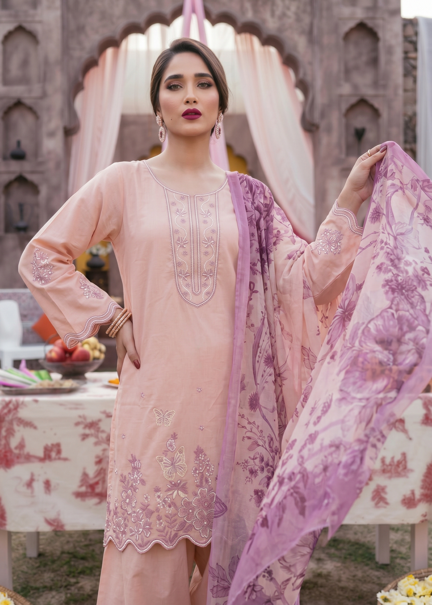 Embroidered Pink Lawn Festive Wear Suit Online in Sri Lanka India Australia