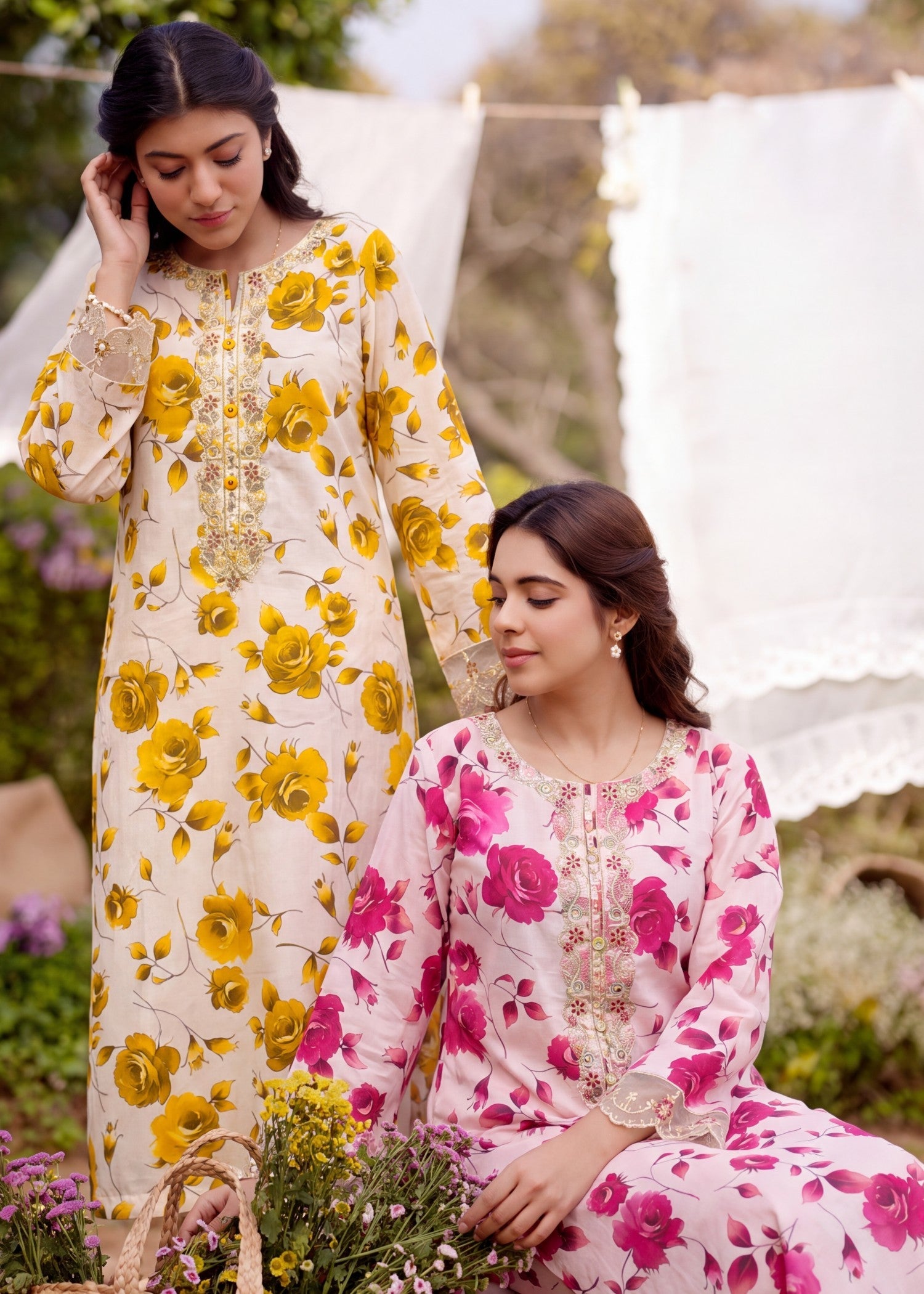 Embroidered Pink Lawn Kurta Online in Dubai DXB UAE Abudhabi Meena Bazaar