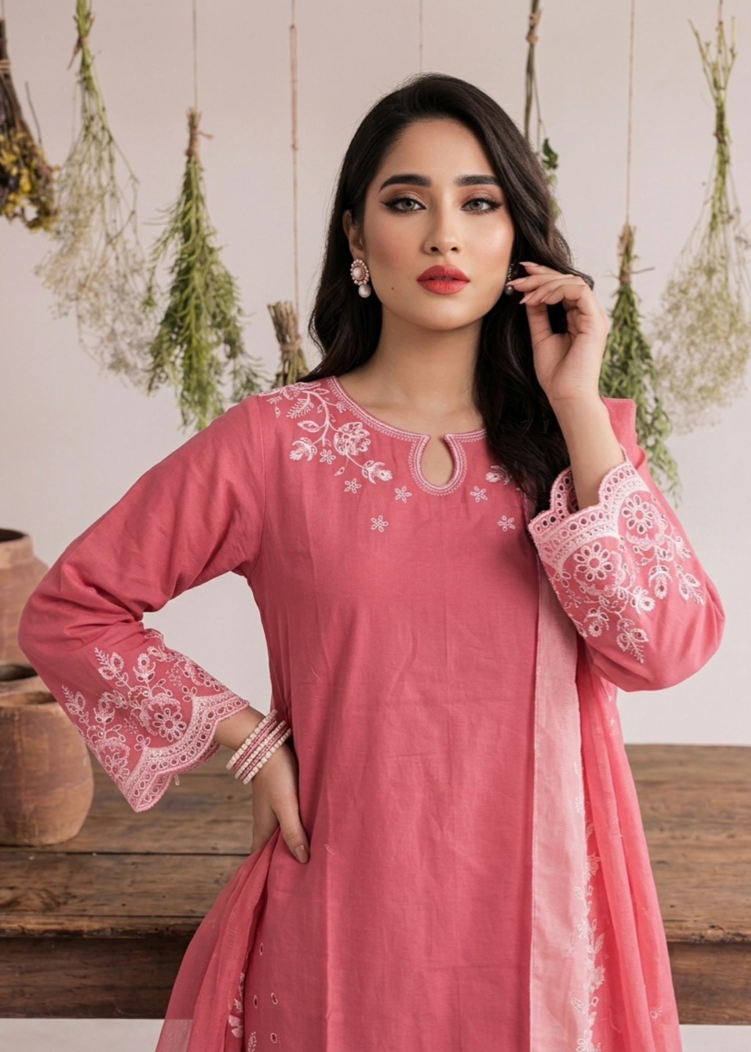 Embroidered Pink Lawn Pakistani Suit Online in Dubai DXB UAE Abudhabi Meena Bazaar