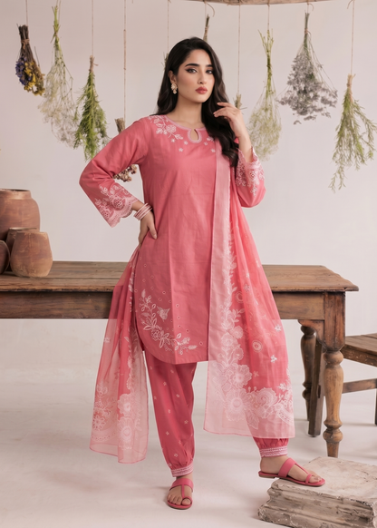 Embroidered Pink Lawn Salwar Kameez Online in KSA Riyadh Saudi Arabia Oman Bahrain Qatar