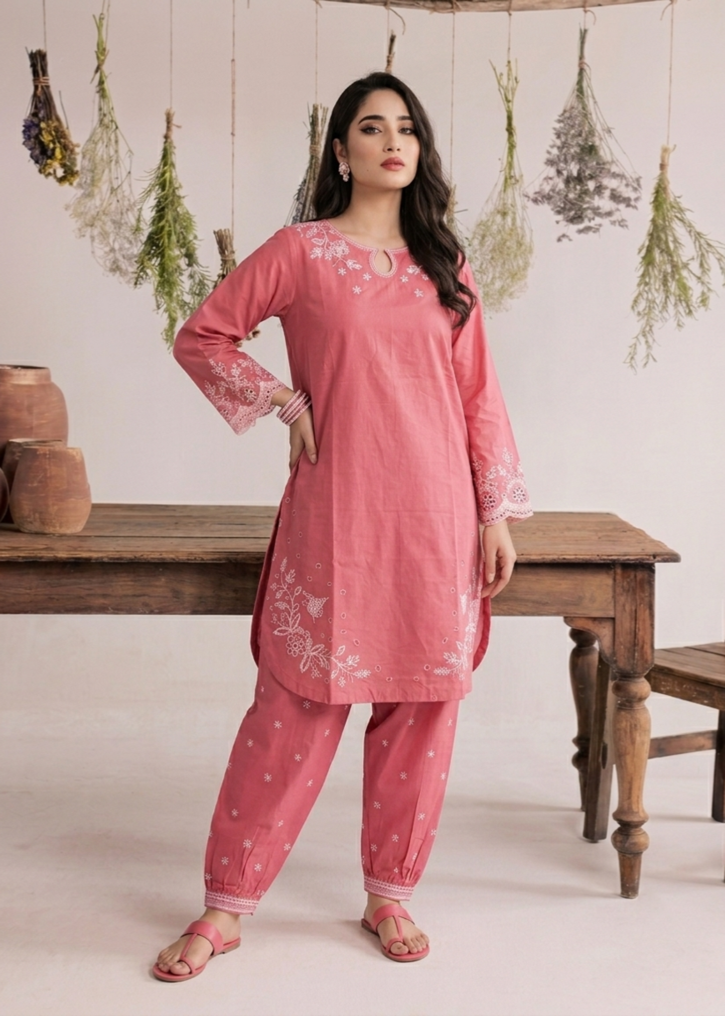 Embroidered Pink Lawn Salwar Suit Online in Dubai UAE Abudhabi Ajman Sharjah