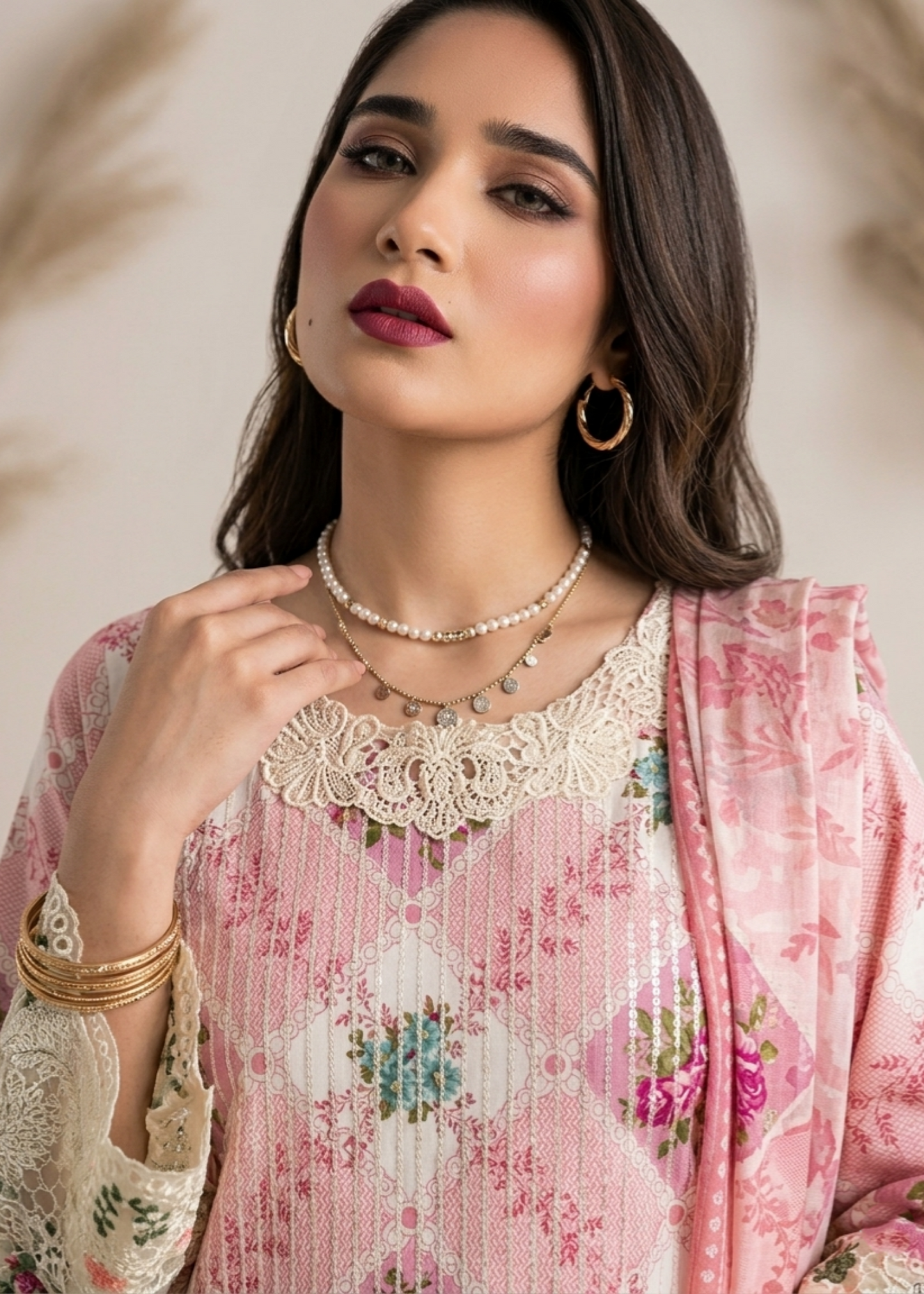Embroidered Pink Lawn Straight Kurta Online in Dubai DXB UAE Abudhabi Meena Bazaar