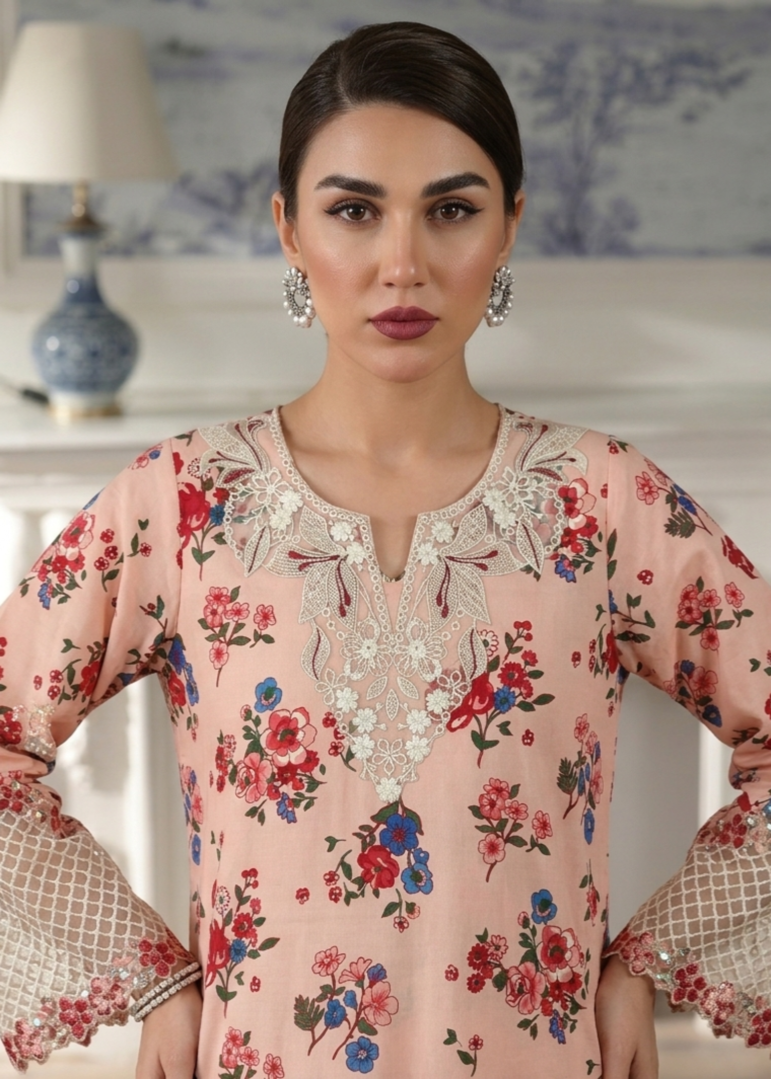 Embroidered Pink Lawn Suit Online in Dubai DXB UAE Abudhabi Meena Bazaar