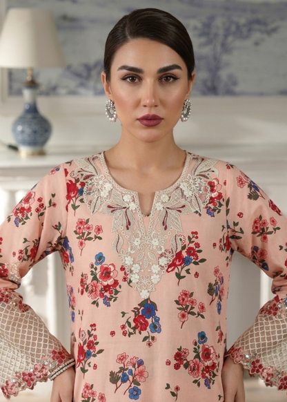Embroidered Pink Lawn Suit Online in Dubai DXB UAE Abudhabi Meena Bazaar