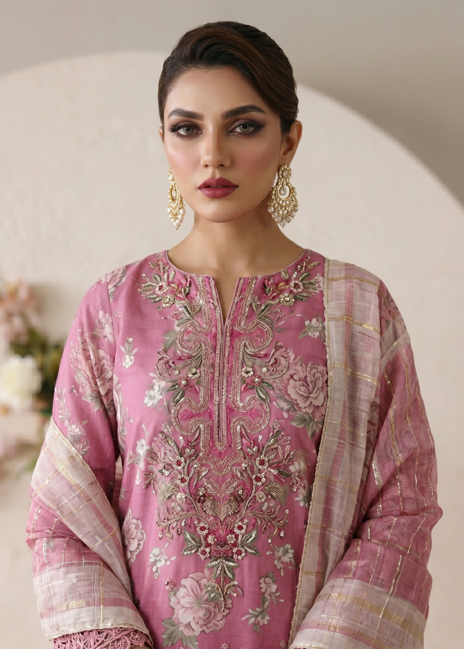 Embroidered Pink Lawn Suit Online in Dubai UAE Abudhabi Ajman Sharjah