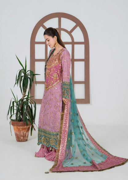 Embroidered Pink Net Wedding Guest Wear Online in Dubai DXB UAE Abudhabi Meena Bazaar