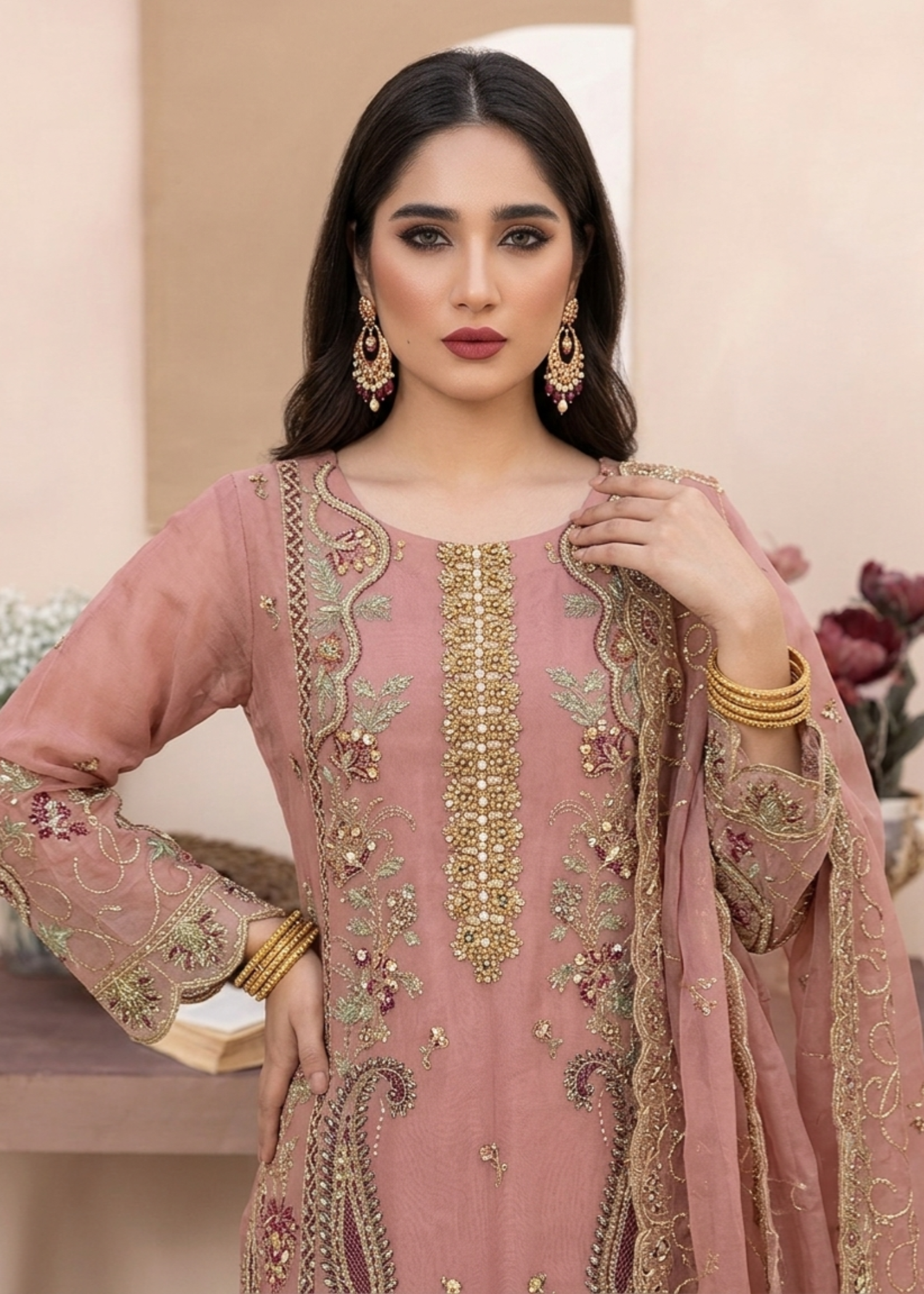 Embroidered Pink Organza 3 Piece Pakistani Suit Online in Dubai DXB UAE Abudhabi Meena Bazaar