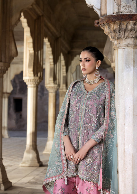Embroidered Pink Organza Kurti Sharara Set Online in Dubai DXB UAE Abudhabi Meena Bazaar
