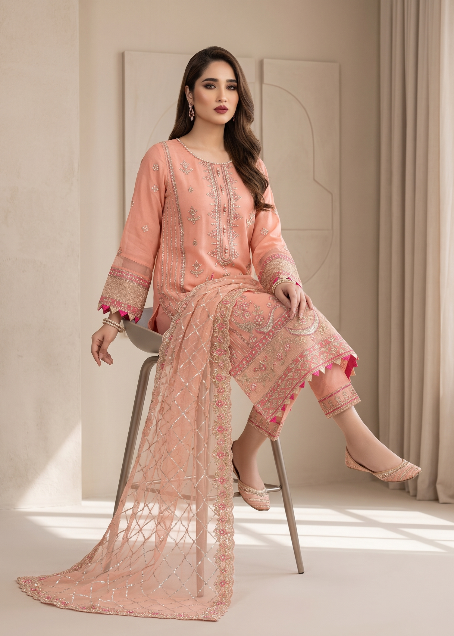 Embroidered Pink Organza Pakistani Suit Online in Dubai DXB UAE Abudhabi Meena Bazaar