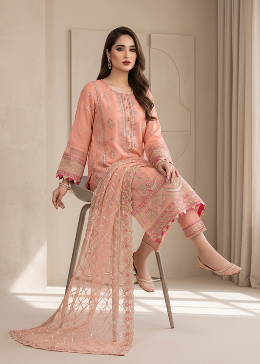 Embroidered Pink Organza Pakistani Suit Online in Dubai DXB UAE Abudhabi Meena Bazaar