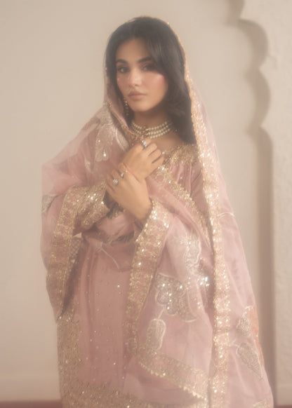 Embroidered Pink Organza Sharara Dress Online in Dubai UAE Abudhabi Ajman Sharjah