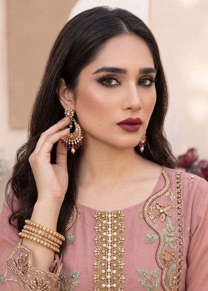 Embroidered Pink Organza Straight Kurta Suit Online in Dubai UAE Abudhabi Ajman Sharjah