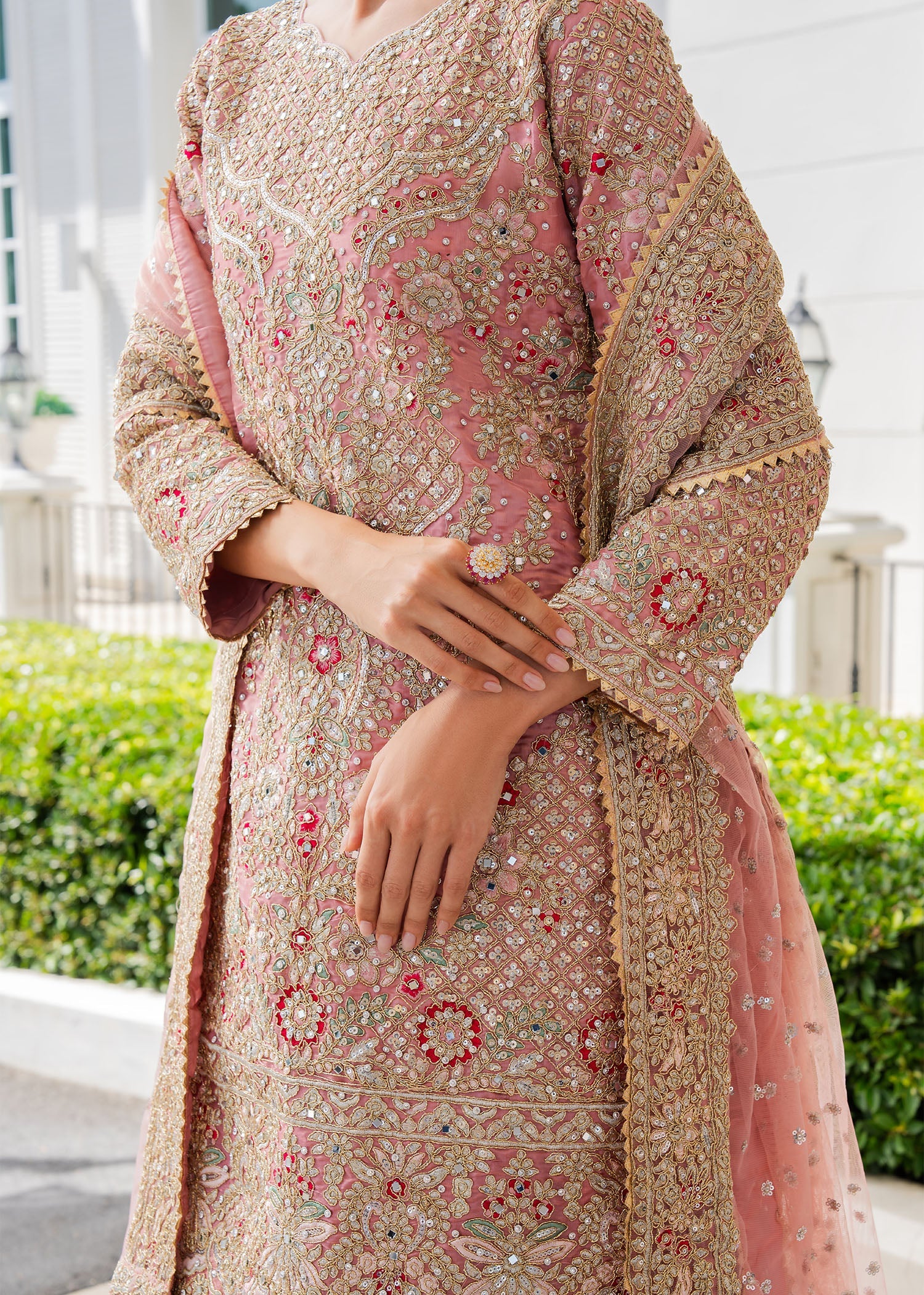 Embroidered Pink Silk Wedding Guest Wear Online in Dubai UAE Abudhabi Ajman Sharjah