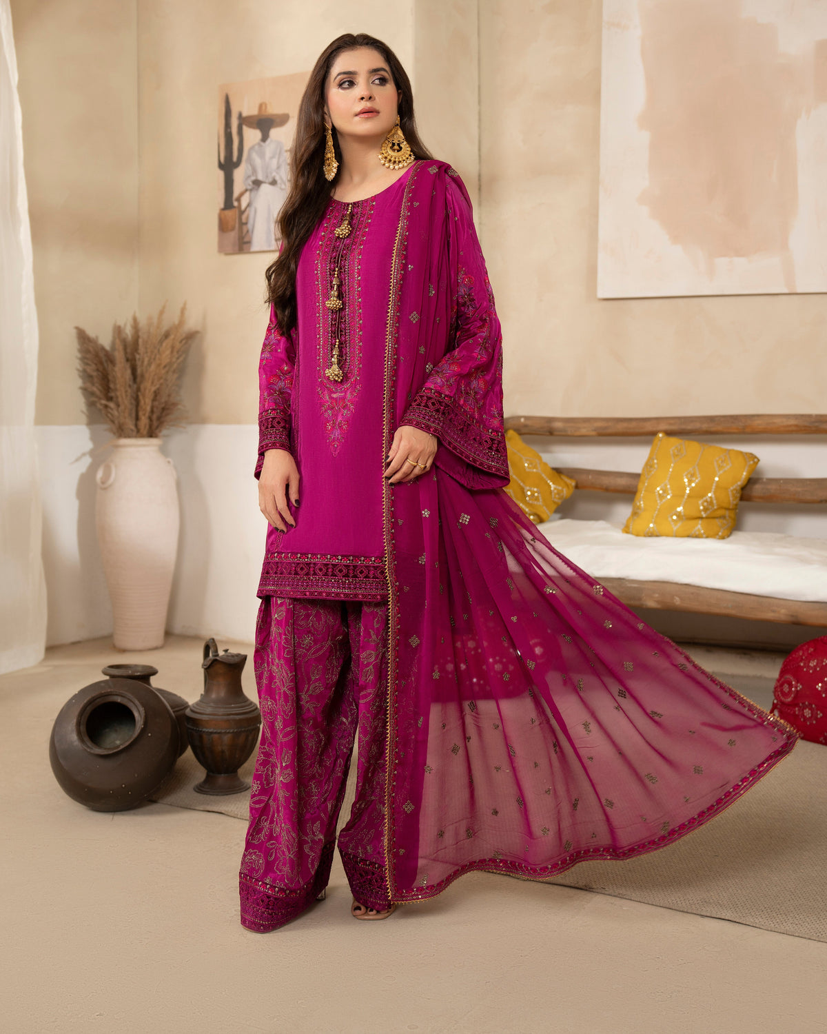 Embroidered Pink Tussar Silk Pakistani Wedding Dresses Online in Dubai UAE Abudhabi Ajman Sharjah