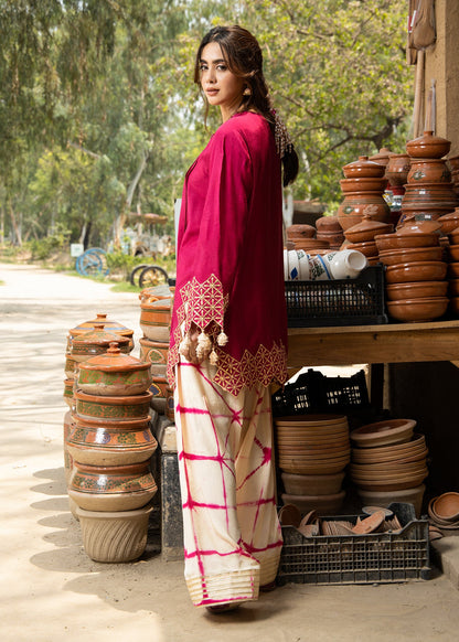 Embroidered Pink Viscose Short Kurta Farshi Shalwar Online in Dubai UAE Abudhabi Ajman Sharjah