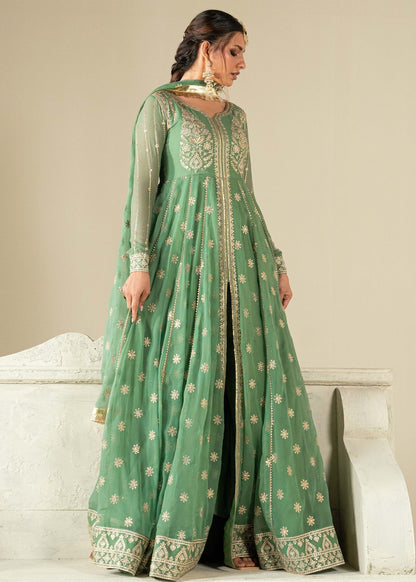 Embroidered Pistachio Green Chiffon Pishwas Online in Dubai DXB UAE Abudhabi Meena Bazaar