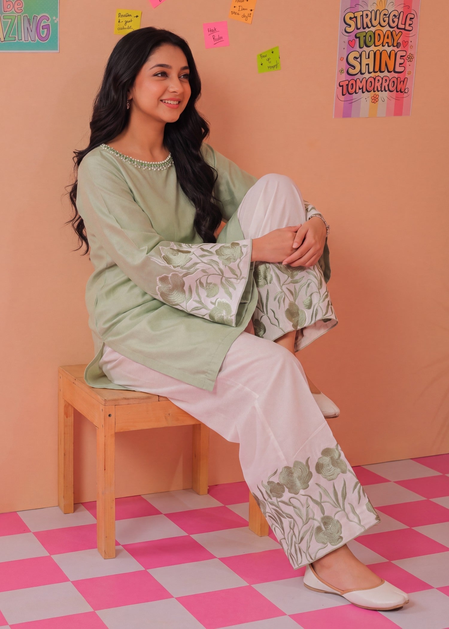 Embroidered Pistachio Green Cotton Suit Online in Dubai DXB UAE Abudhabi Meena Bazaar