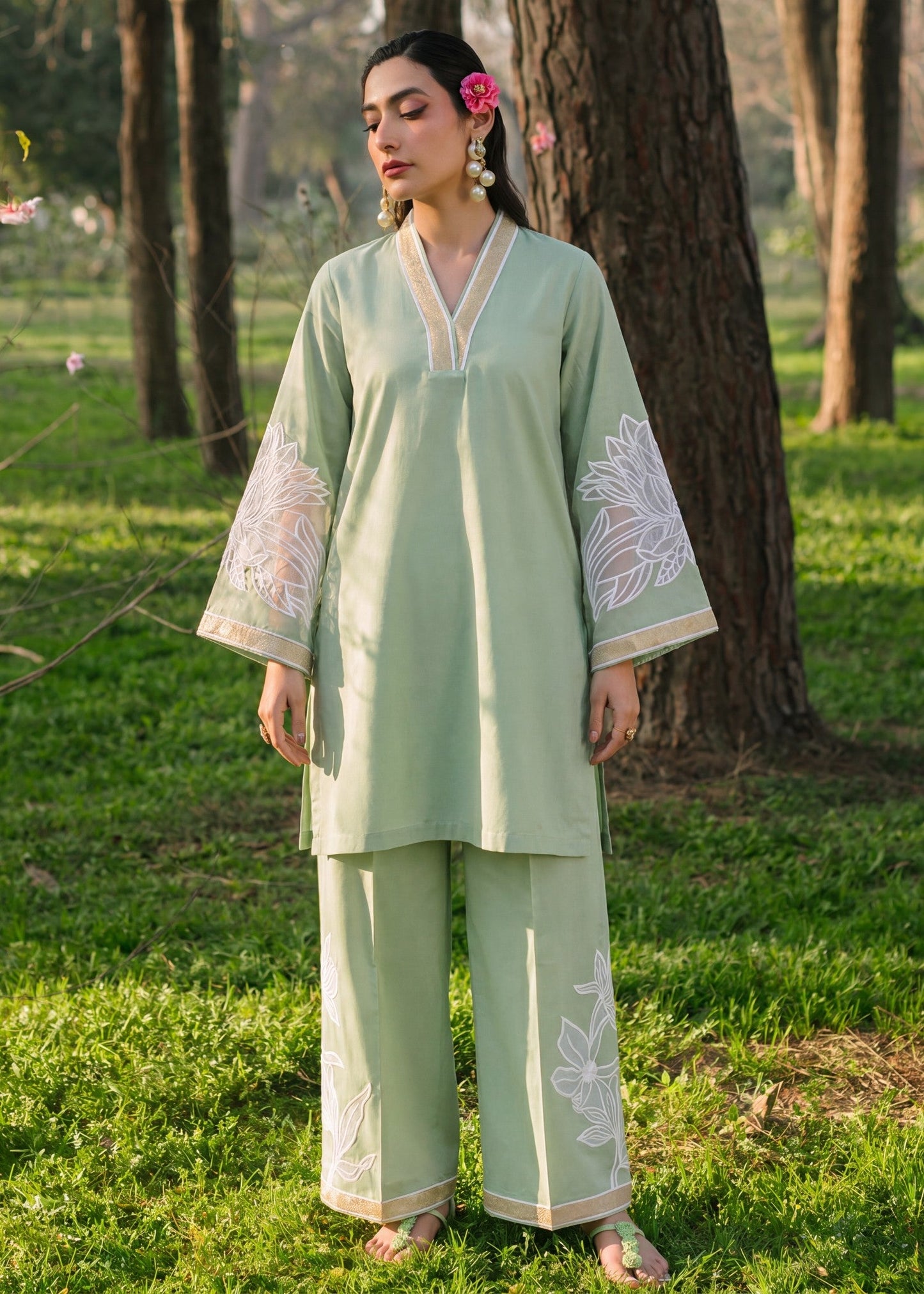 Embroidered Pistachio Green Lawn Suit for Women Online in Dubai UAE Abudhabi Ajman Sharjah