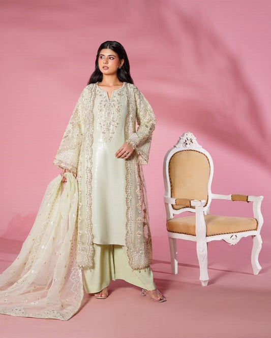 Embroidered Pistachio Organza Festive Wear Online in Dubai DXB UAE Abudhabi Meena Bazaar