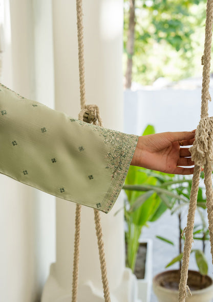 Embroidered Pistachio Viscose Suit Online in UK USA Canada