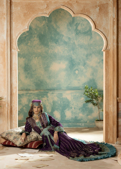 Embroidered Plum Chiffon Lehenga Gown Set Online in Dubai UAE Abudhabi Ajman Sharjah