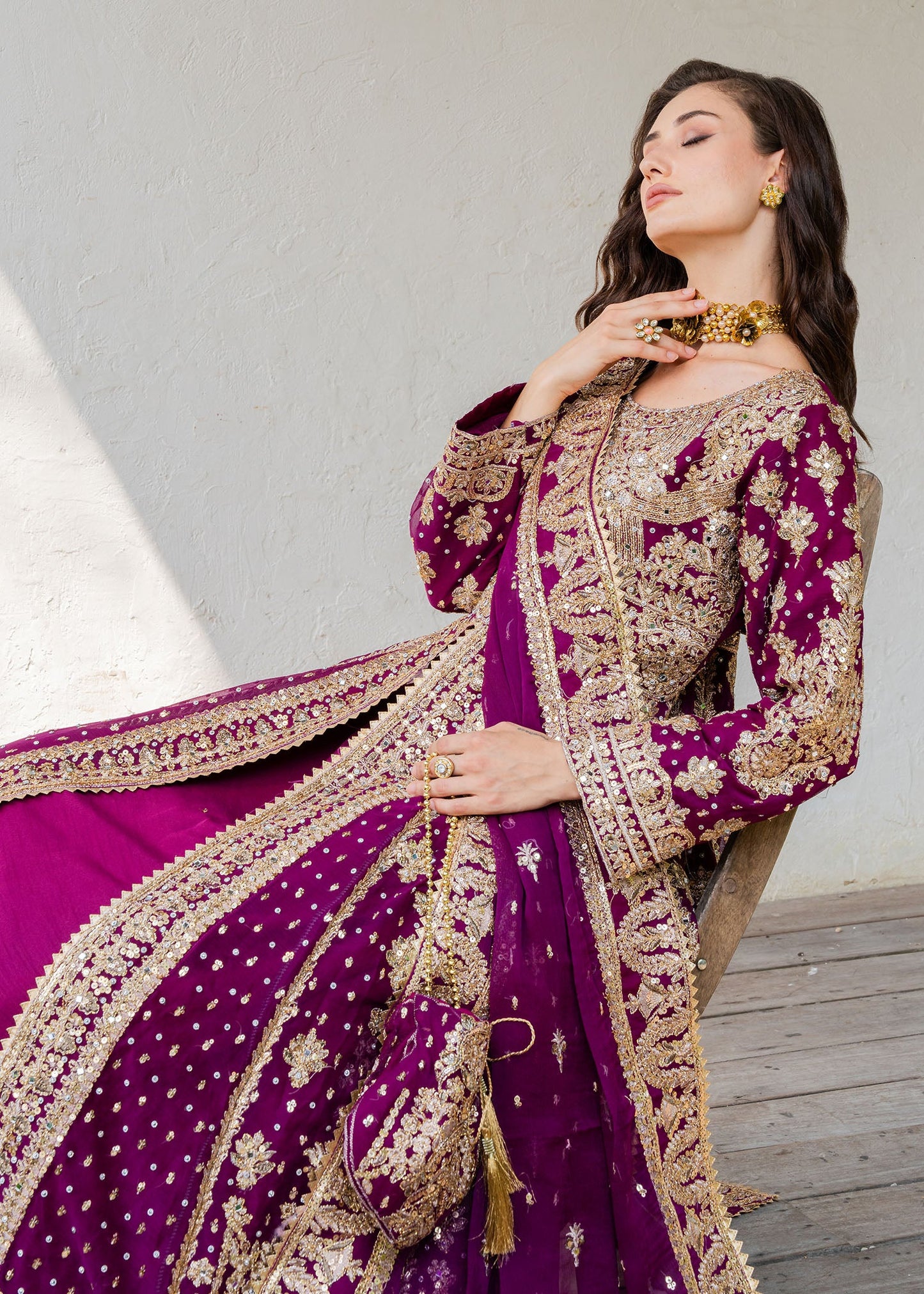 Embroidered Plum Chiffon Wedding Suit Online in Dubai DXB UAE Abudhabi Meena Bazaar