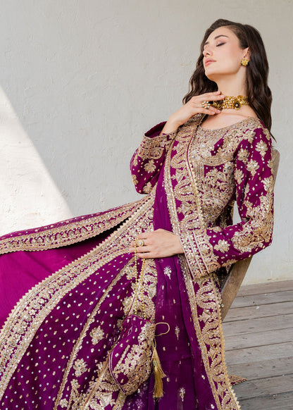 Embroidered Plum Chiffon Wedding Suit Online in Dubai DXB UAE Abudhabi Meena Bazaar