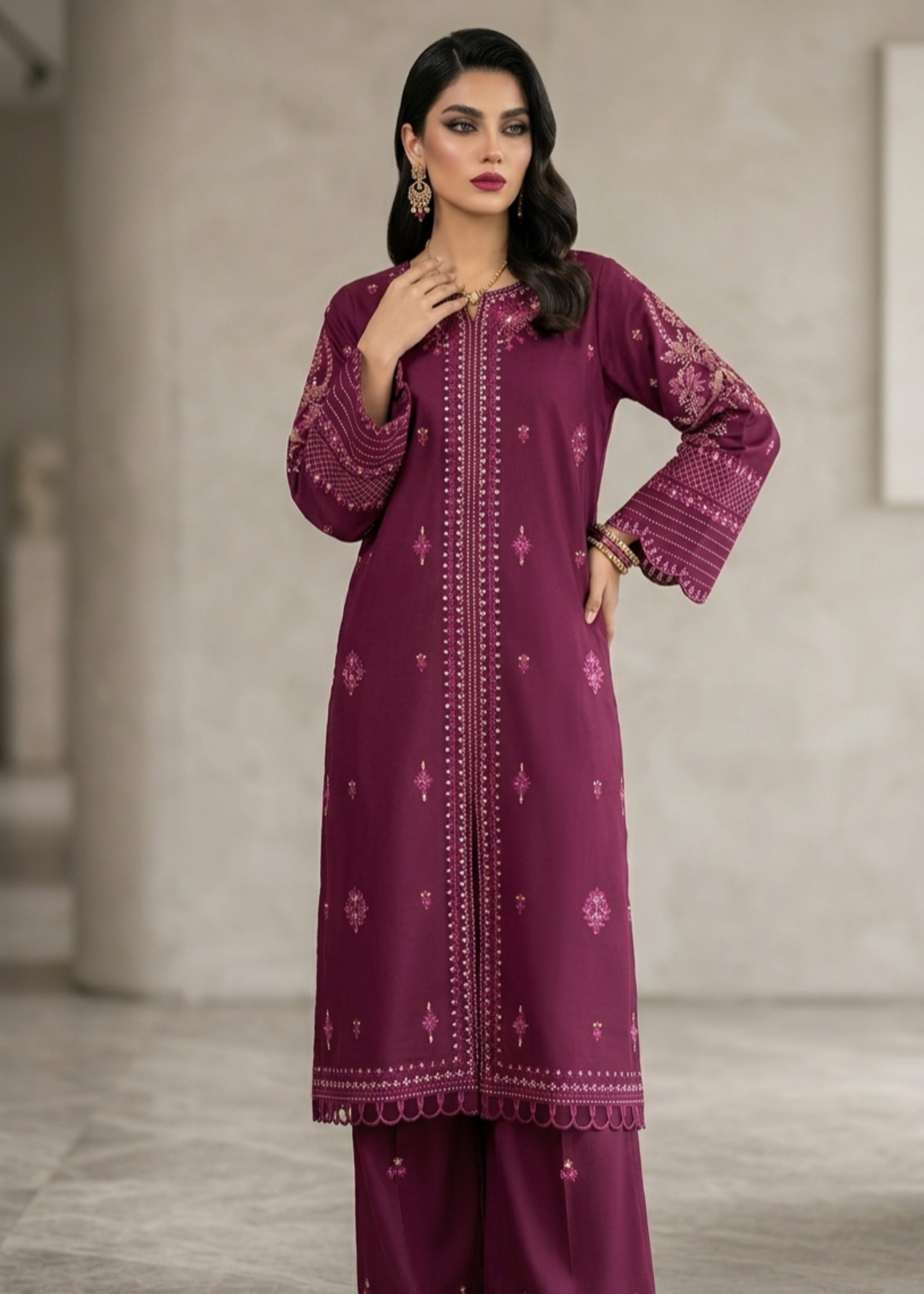 Embroidered Plum Lawn Partywear Suit Online in Dubai UAE Abudhabi Ajman Sharjah