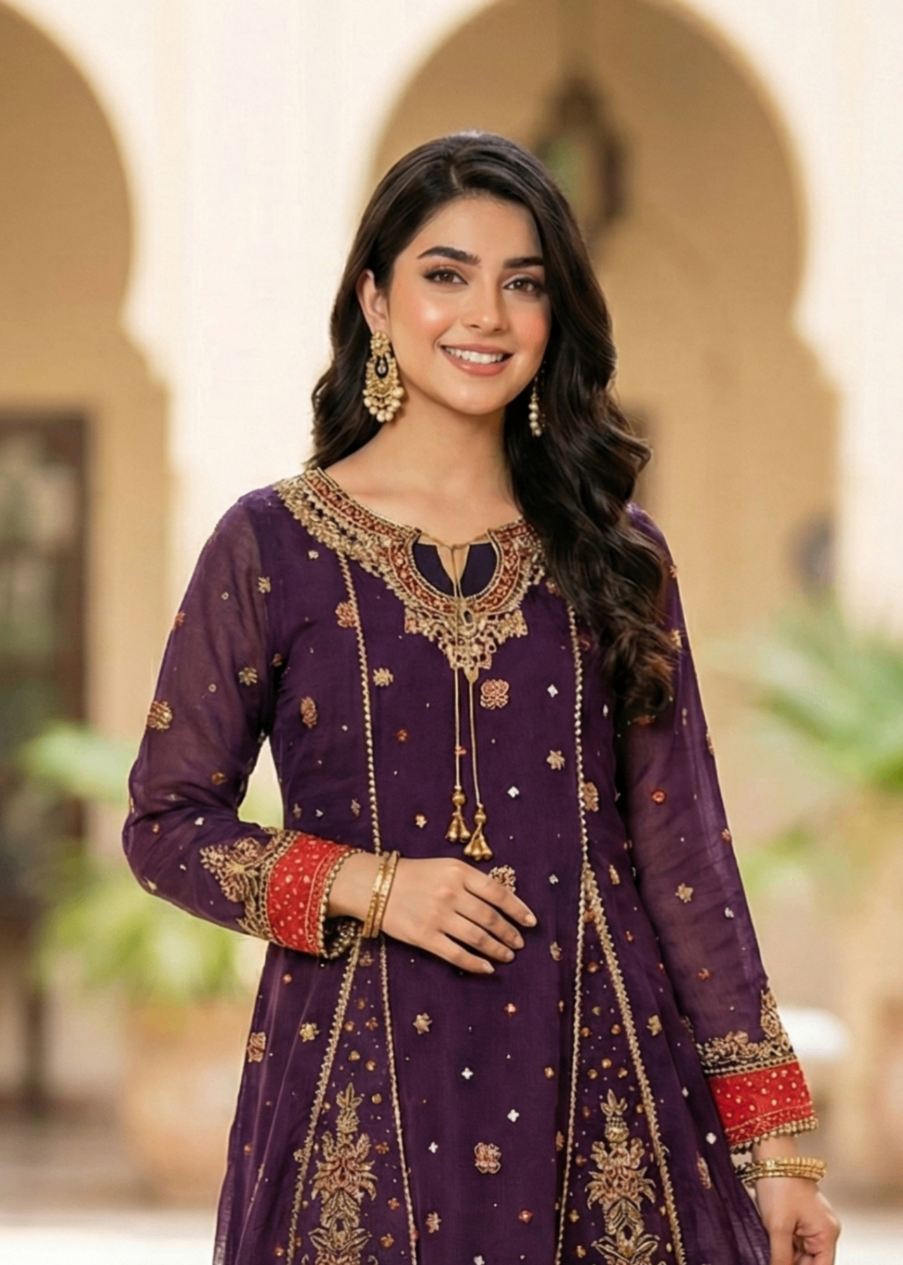 Embroidered Plum Net Salwar Suit for Women Online in Dubai UAE Abudhabi Ajman Sharjah