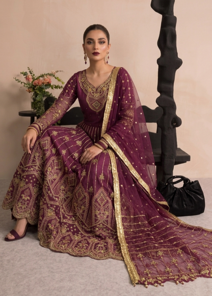 Embroidered Plum Organza Pakistani Suit Online in Dubai UAE Abudhabi Ajman Sharjah
