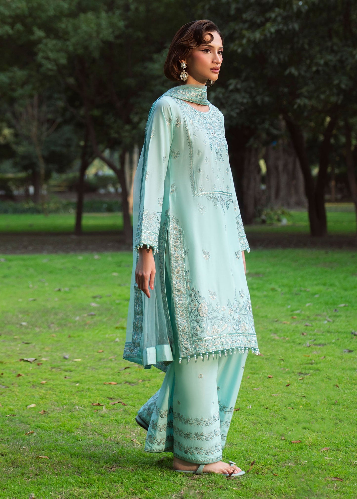 Embroidered Powder Blue Lawn Three Piece Suit Online in Sri Lanka India Australia