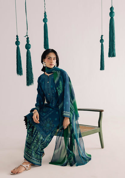 Embroidered Prussian Blue Lawn 3 Piece Outfit Online in Sri Lanka India Australia