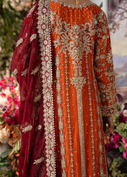 Embroidered Pumpkin Orange Net Dupatta Gharara Online in Dubai DXB UAE Abudhabi Meena Bazaar