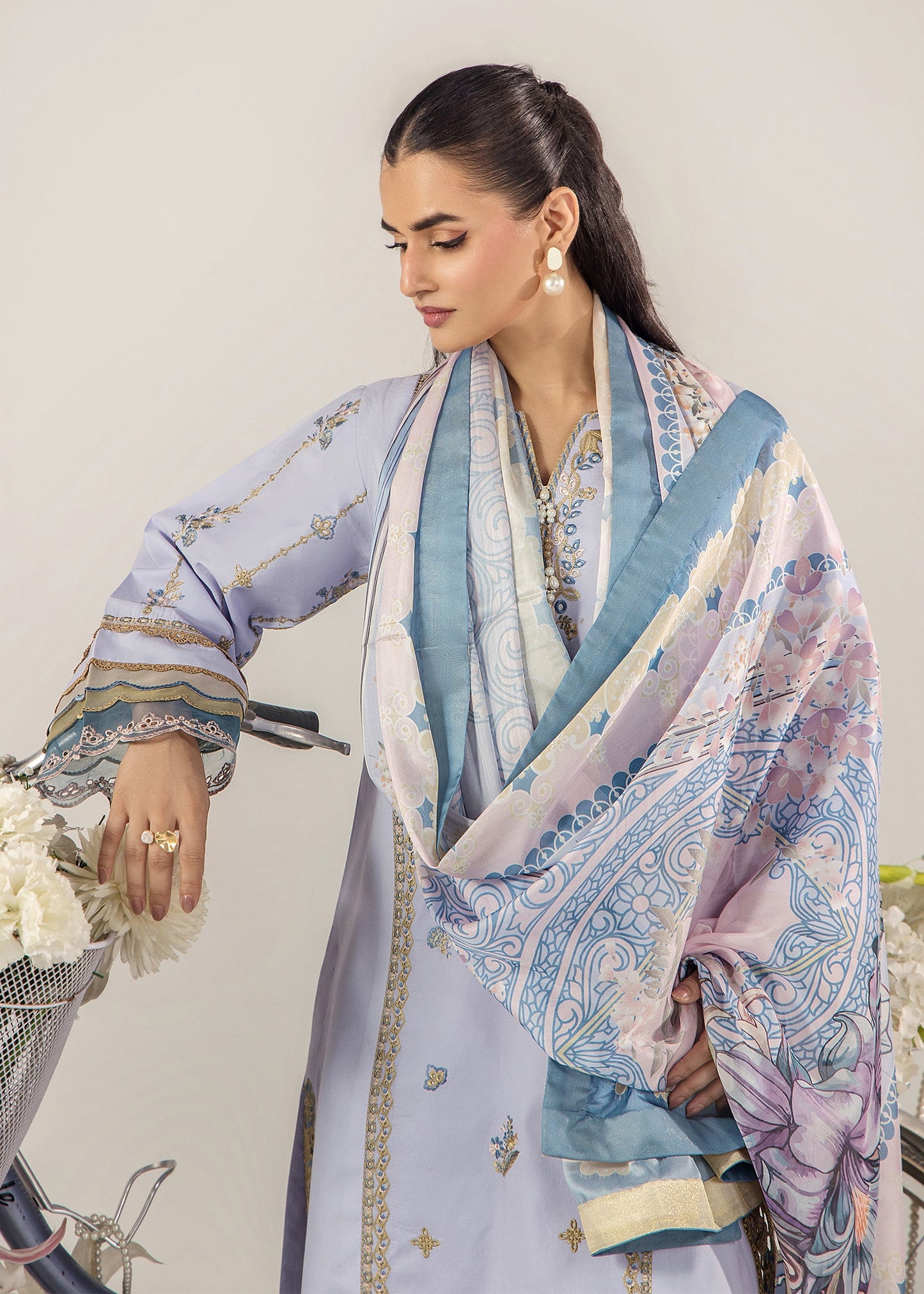 Embroidered Purple Ash Lawn Kurta Pajama Set Online in Dubai DXB UAE Abudhabi Meena Bazaar