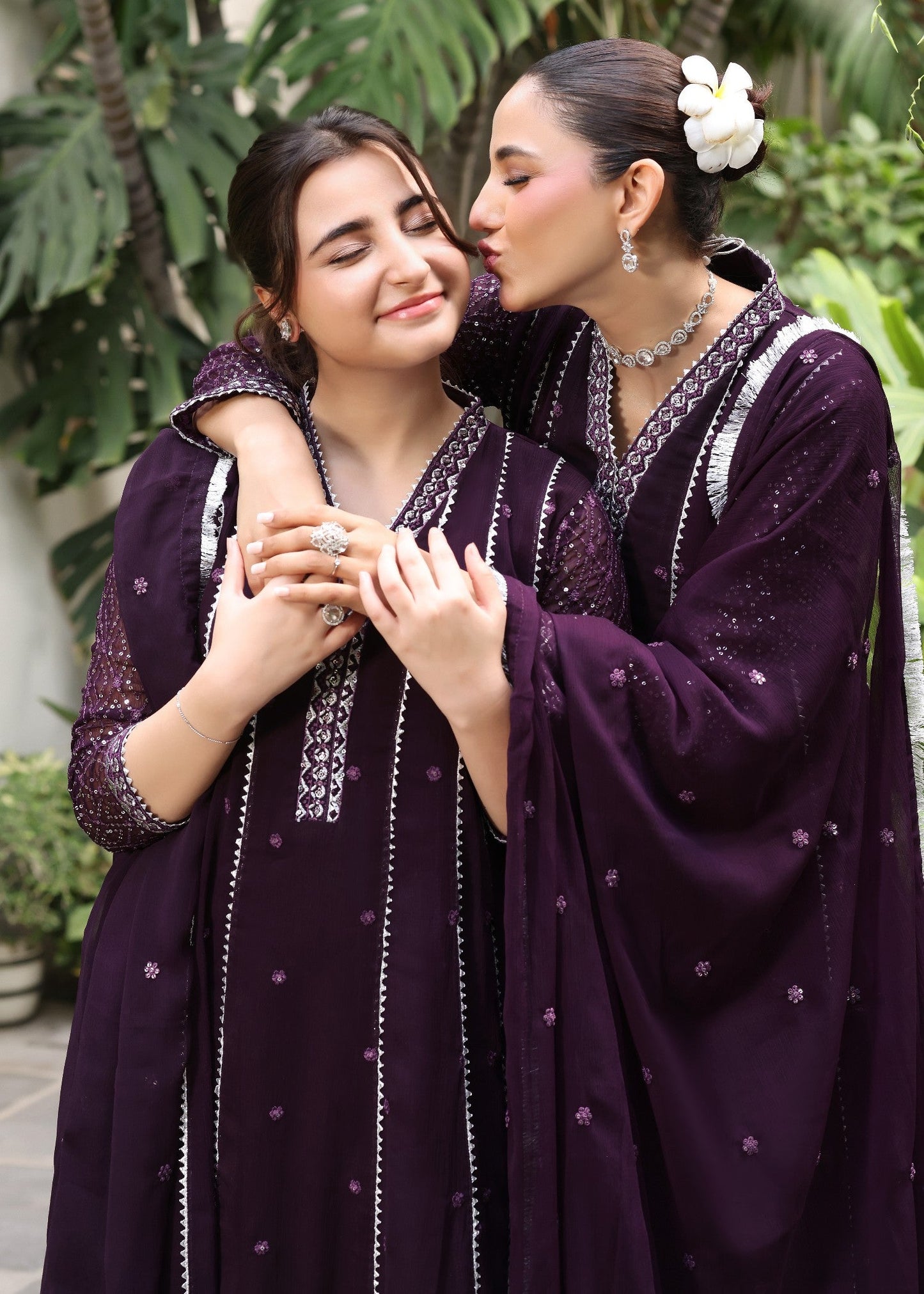 Embroidered Purple Chiffon Kids Suit Online in KSA Riyadh Saudi Arabia Oman Bahrain Qatar