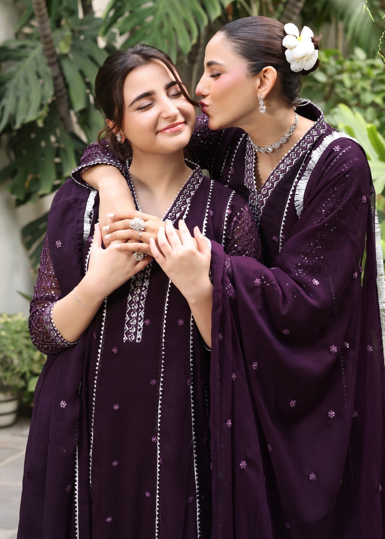 Embroidered Purple Chiffon Kids Suit Online in KSA Riyadh Saudi Arabia Oman Bahrain Qatar