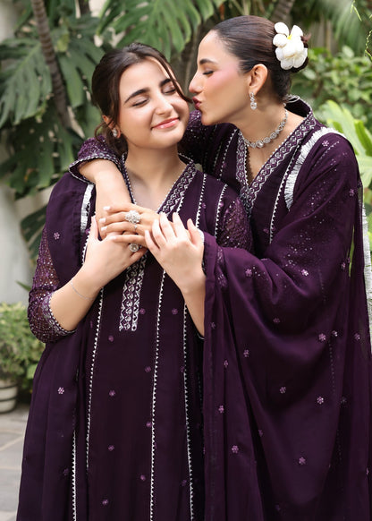 Embroidered Purple Chiffon Kids Suit Online in KSA Riyadh Saudi Arabia Oman Bahrain Qatar