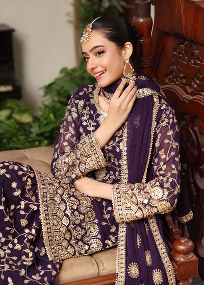 Embroidered Purple Chiffon Pakistani Suit Online in KSA Riyadh Saudi Arabia Oman Bahrain Qatar