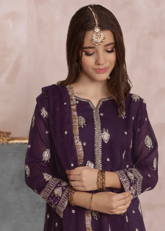 Embroidered Purple Chiffon Pishwas for Kids Online in Dubai DXB UAE Abudhabi Meena Bazaar