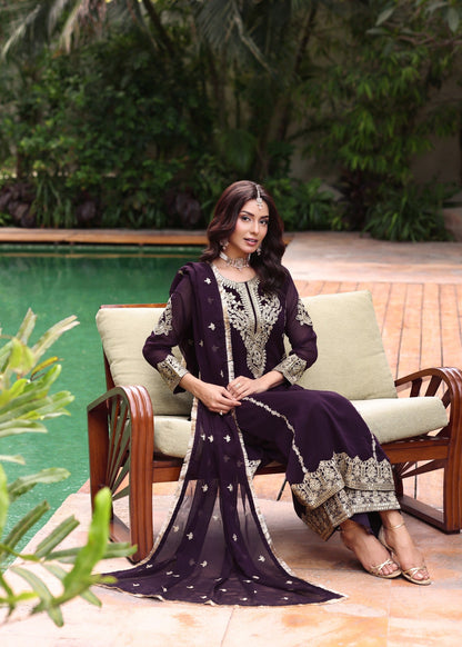 Embroidered Purple Chiffon Slim Fit Kurta Set Online in Sri Lanka India Australia