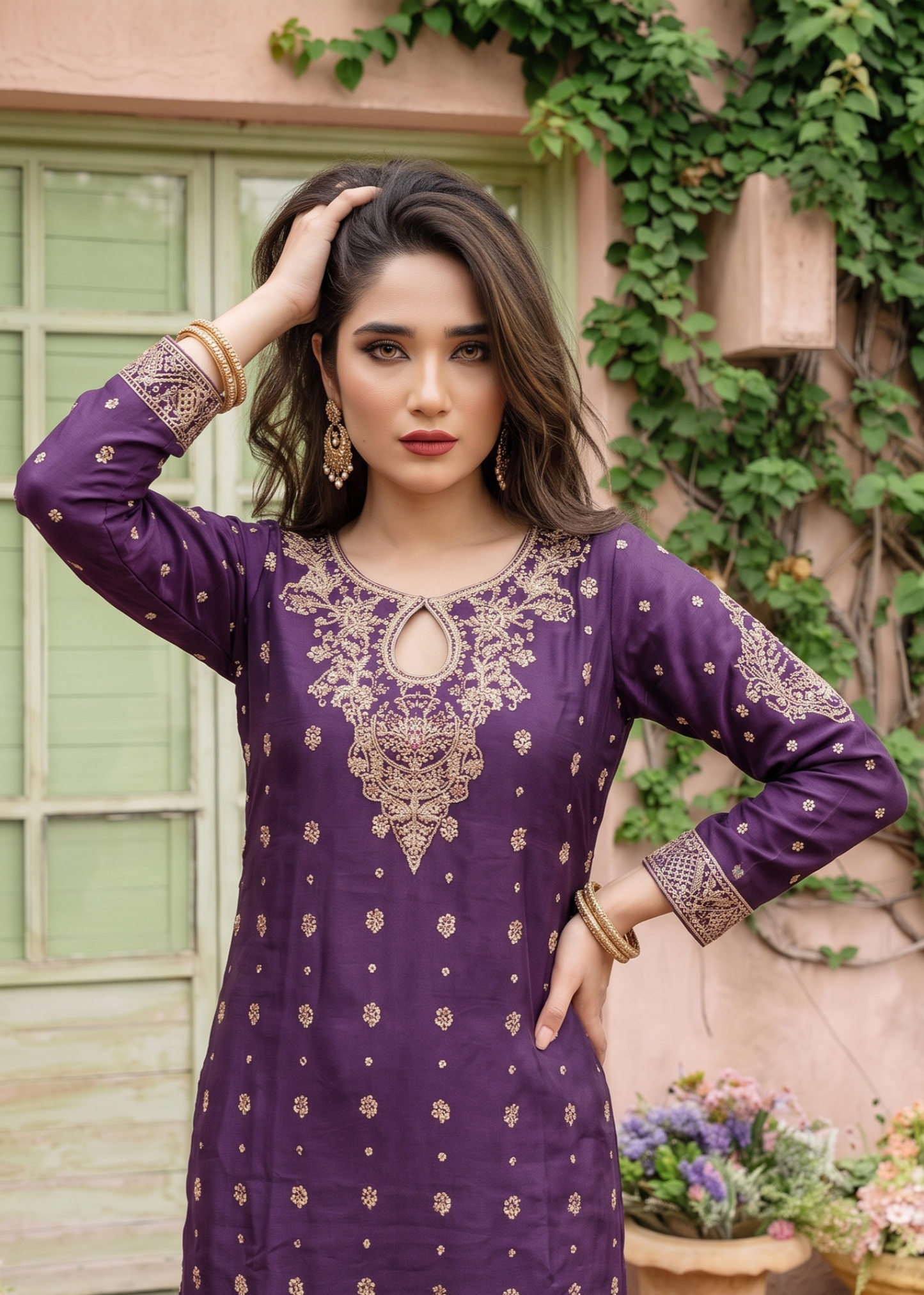 Embroidered Purple Chiffon Suit for Women Online in Dubai DXB UAE Abudhabi Meena Bazaar