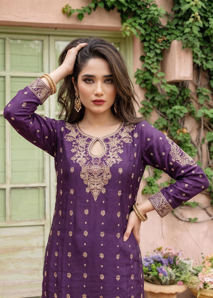 Embroidered Purple Chiffon Suit for Women Online in Dubai DXB UAE Abudhabi Meena Bazaar