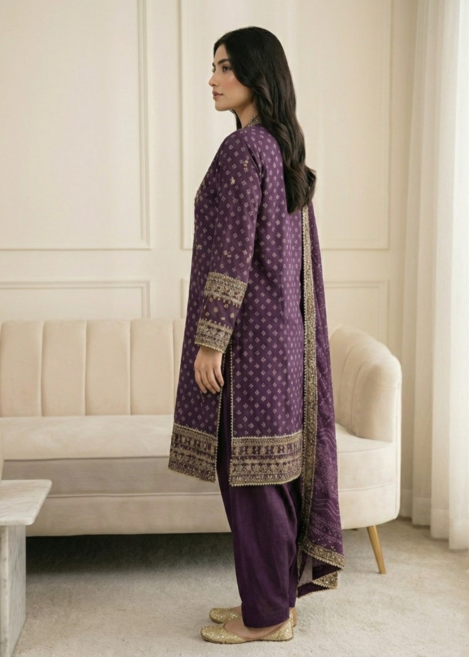 Embroidered Purple Farshi Shalwar Pakistani Suit Online in Dubai DXB UAE Abudhabi Meena Bazaar