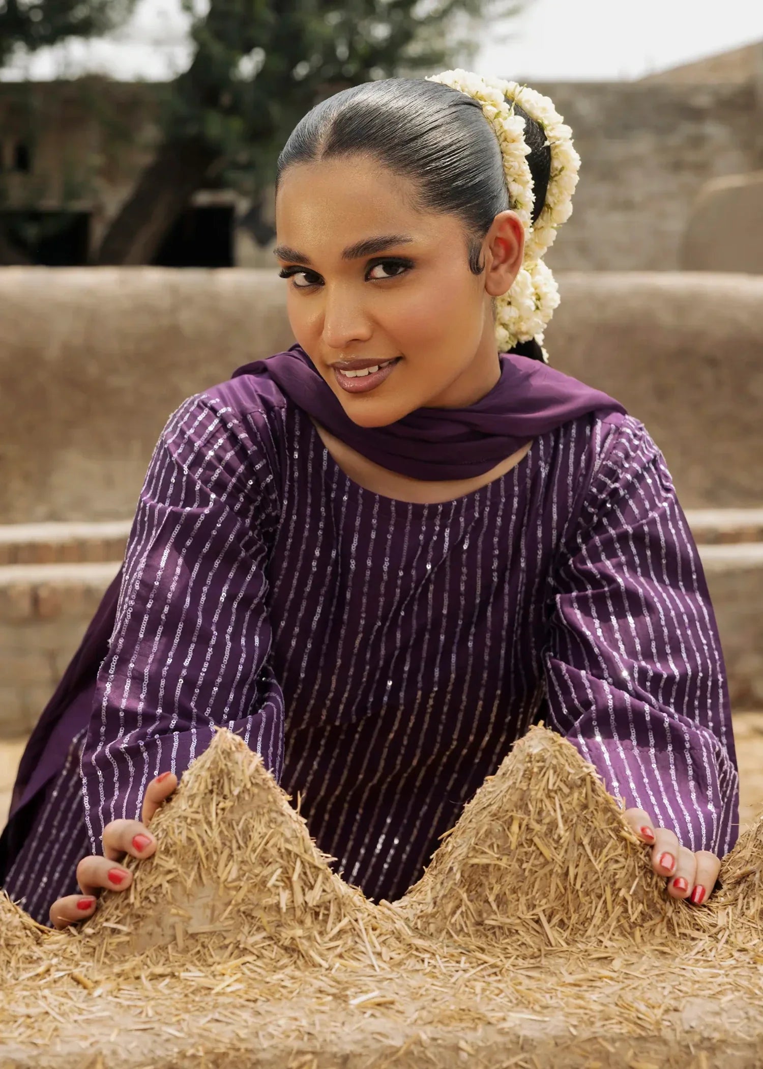 Embroidered Purple Heart Chiffon Dupatta Suit Online in Dubai DXB UAE Abudhabi Meena Bazaar
