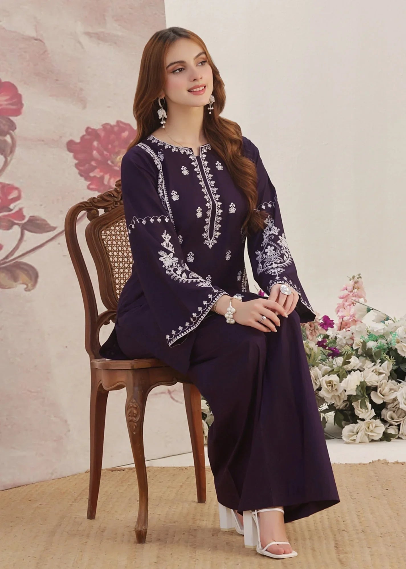 Embroidered Purple Lawn Cotton Partywear Suit Online in Dubai UAE Abudhabi Ajman Sharjah