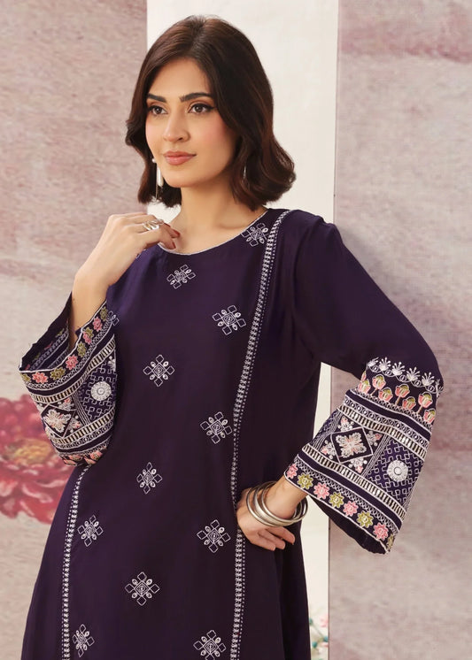 Embroidered Purple Lawn Kurta Set Online in KSA Riyadh Saudi Arabia Oman Bahrain Qatar