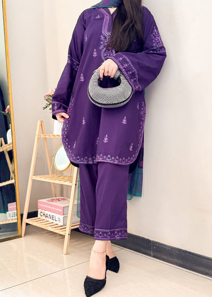 Embroidered Purple Lawn Salwar Kameez for Women Online in UK USA Canada