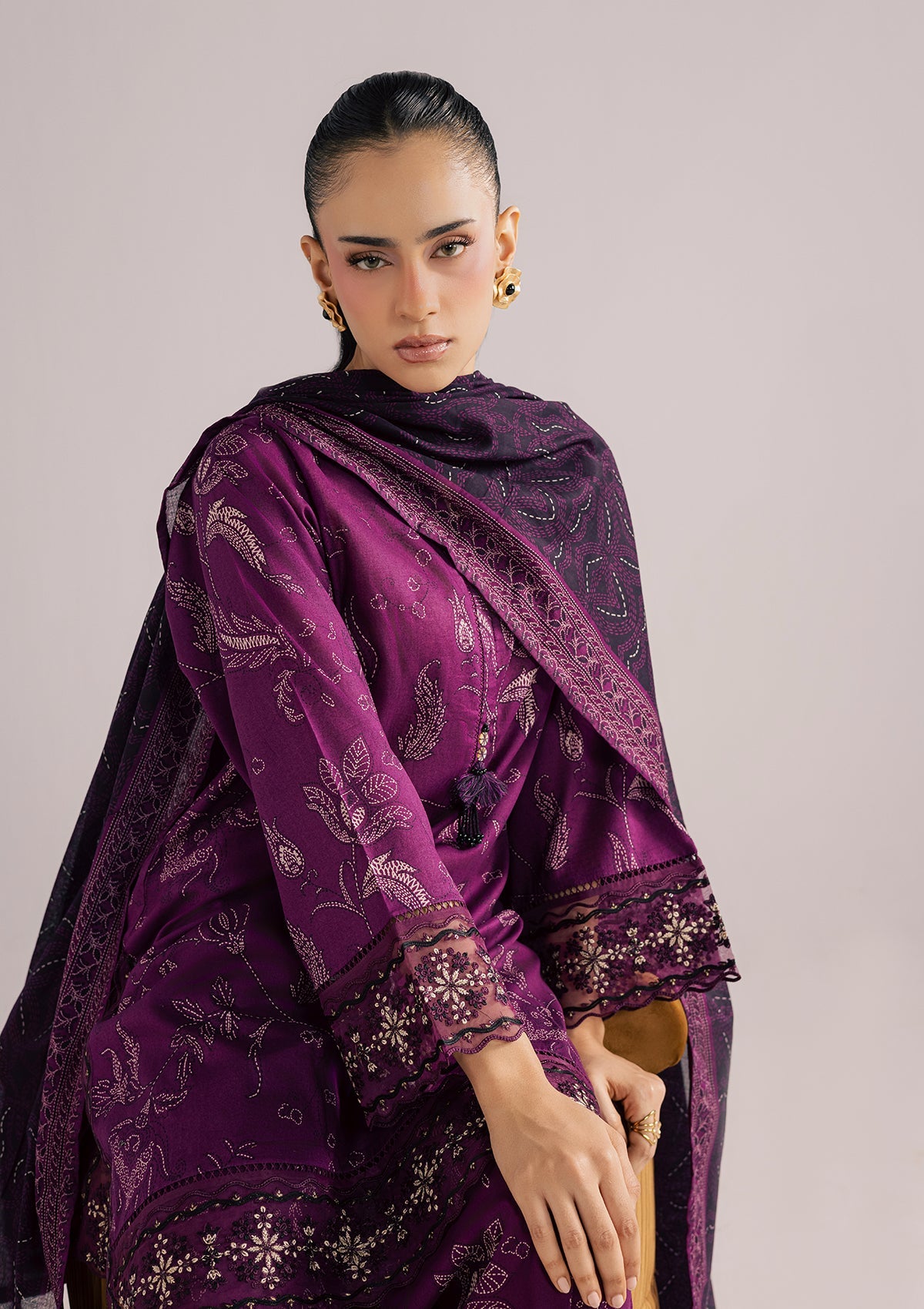 Embroidered Purple Lawn Suit for Women Online in Dubai DXB UAE Abudhabi Meena Bazaar