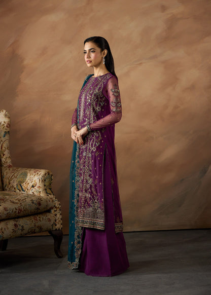 Embroidered Purple Net Partywear Shalwar Kameez Online in Sri Lanka India Australia